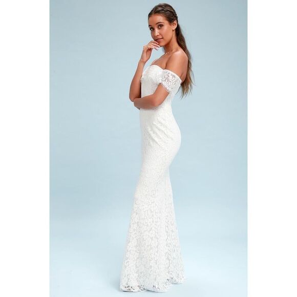 Lulu’s Romantic Heart White‎ Lace Off-the-Shoulder Maxi Dress - Picture 1 of 10